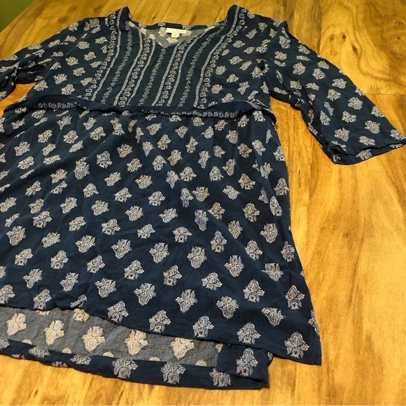 J Jill Blue Eastern Pattern Lightweight Tunic Top Shirt Womens Size Medium - Picture 2 of 10